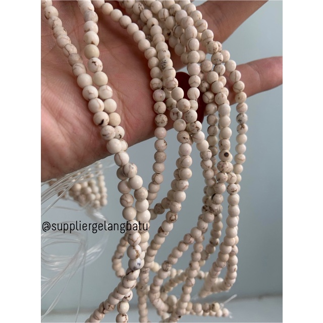 bahan white howlite 4mm natural putih serat emas aksesoris premium