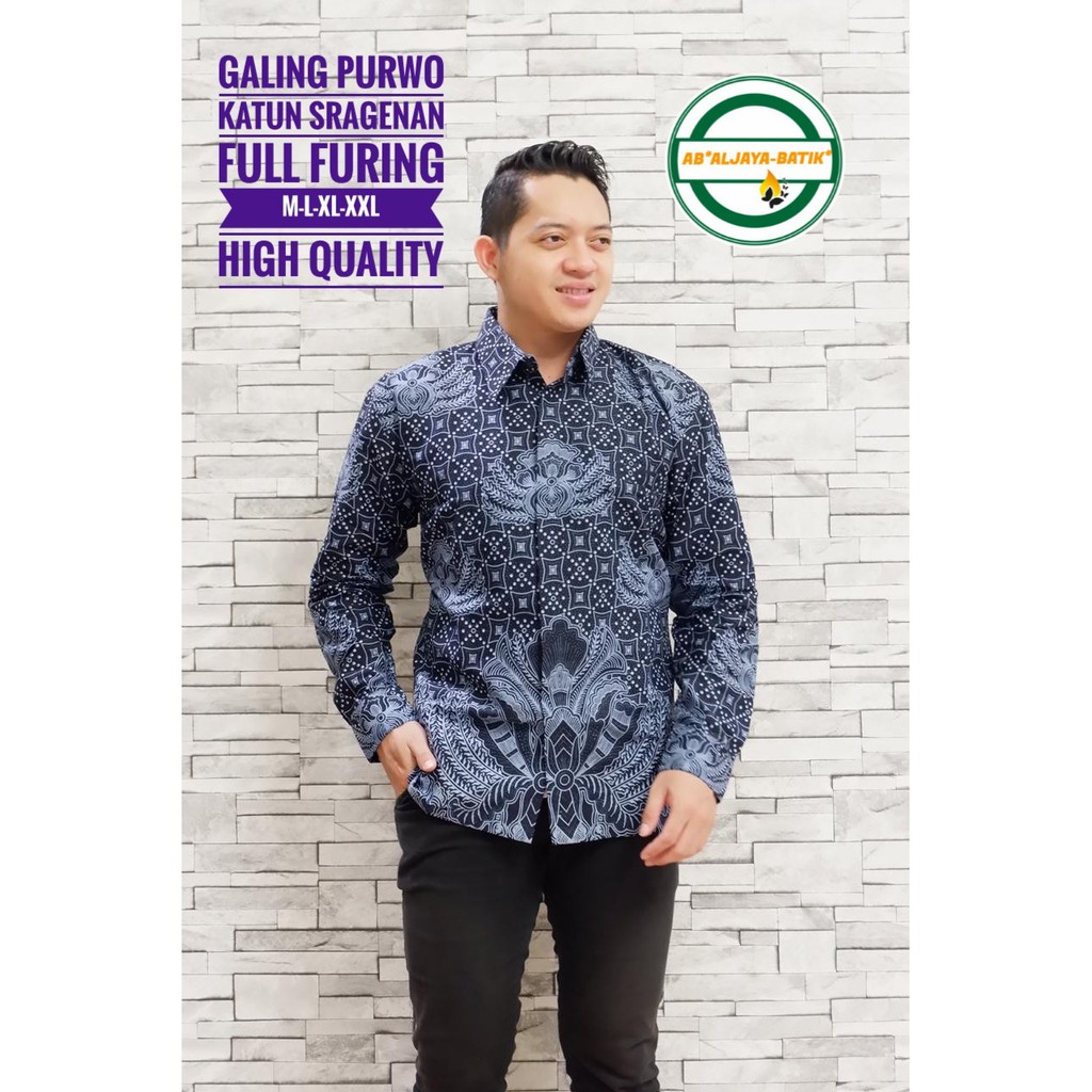 GALING PURWO Kemeja Batik Pria Lengan Panjang Katun Halus FULL FURING Batik Aljaya