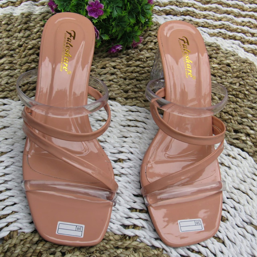 Sandal hak kaca wanita slop tali-hdr03