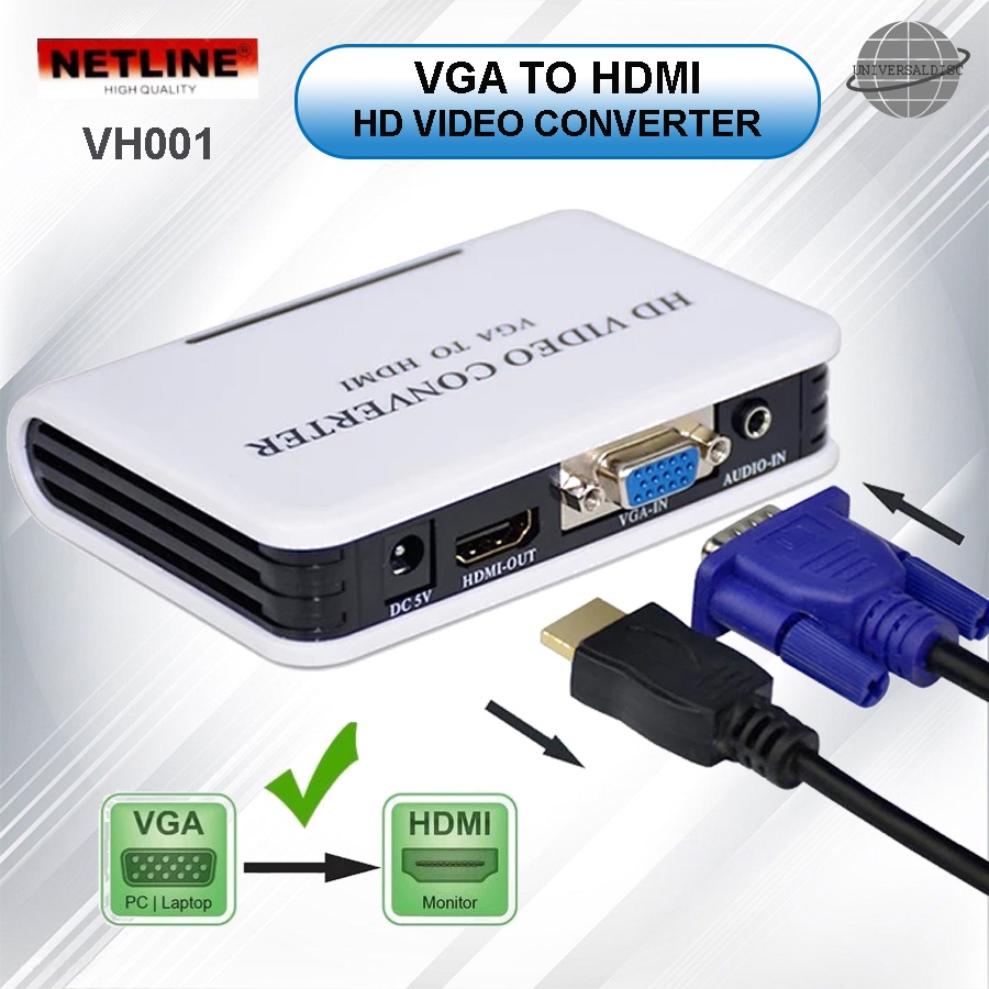 VGA to HDMI Out Converter HD 1080p + Adapter NETLINE VH001