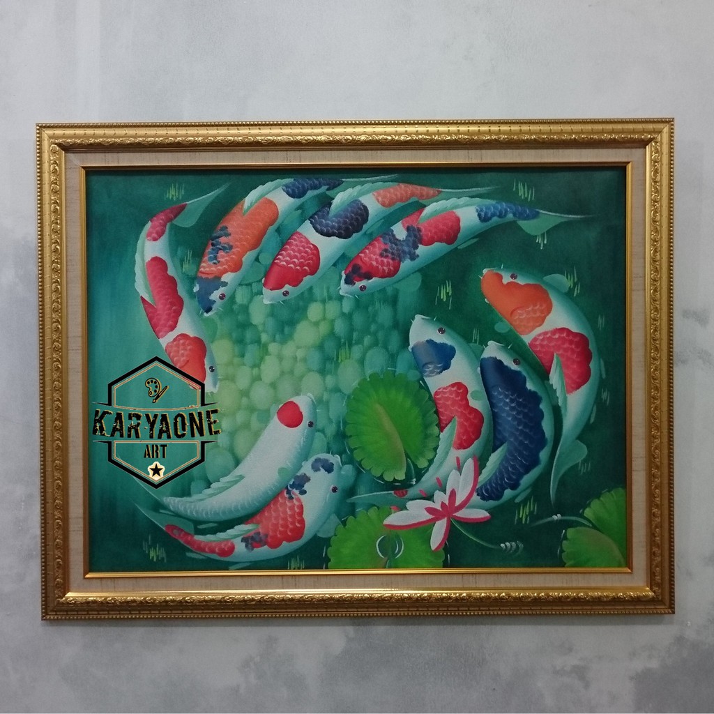lukisan Ikan Koi Fengshui Asli Lukisan Tangan