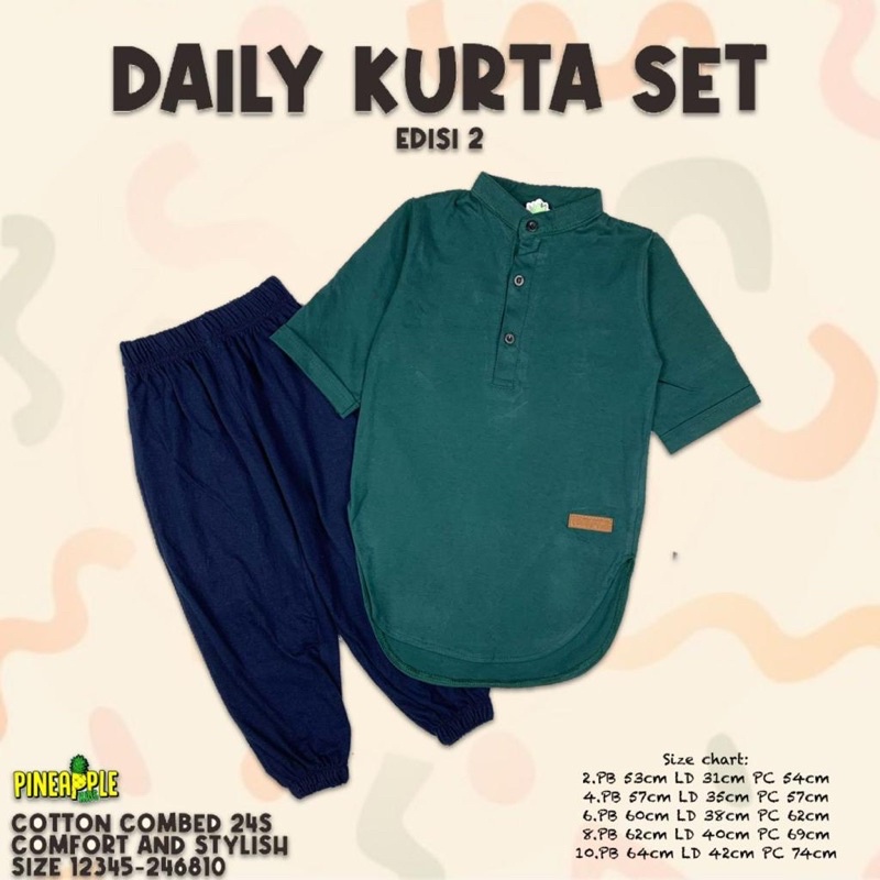 Daily Kurta Set ED.2  Pineapple Original Koko Anak Super Premium Best Seller