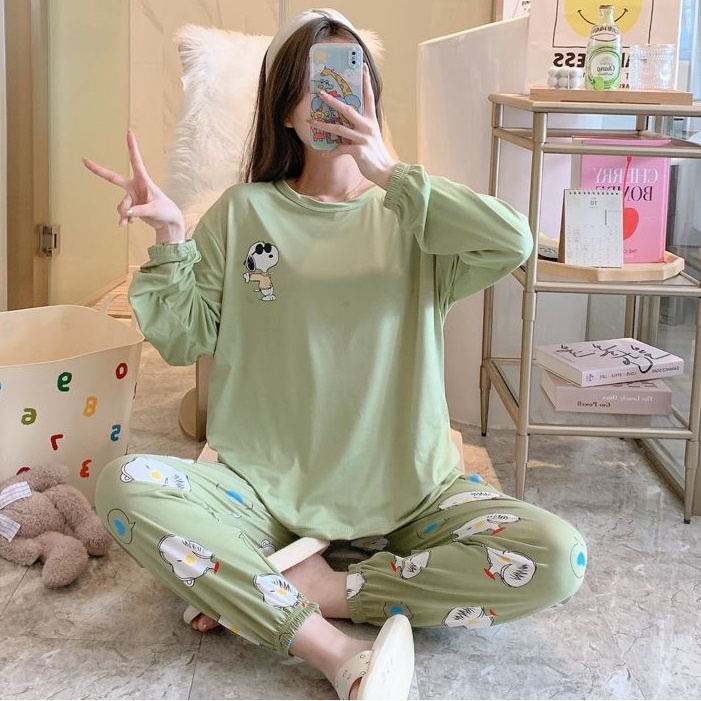 AJW Shop Setelan Wanita Import Joger | Setelan Baju Tidur Wanita | Piyama Wanita-Snop Polos Hijau