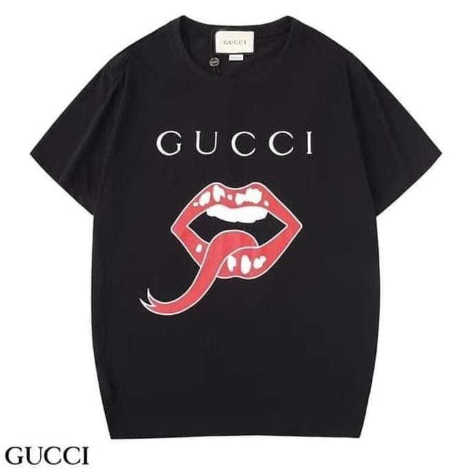 03G Kaos Baju Tshirt Pakaian Pria Cowok Laki Combed 30S Distro Gucci Tongue Polos Lidah Guci Terbaru
