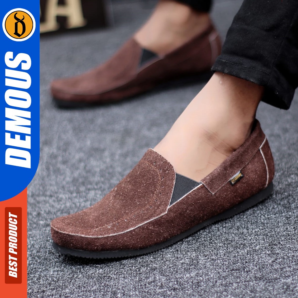 DEMOUS Jester - Sepatu Slip On Casual Kulit Suede Slop Santai Pria