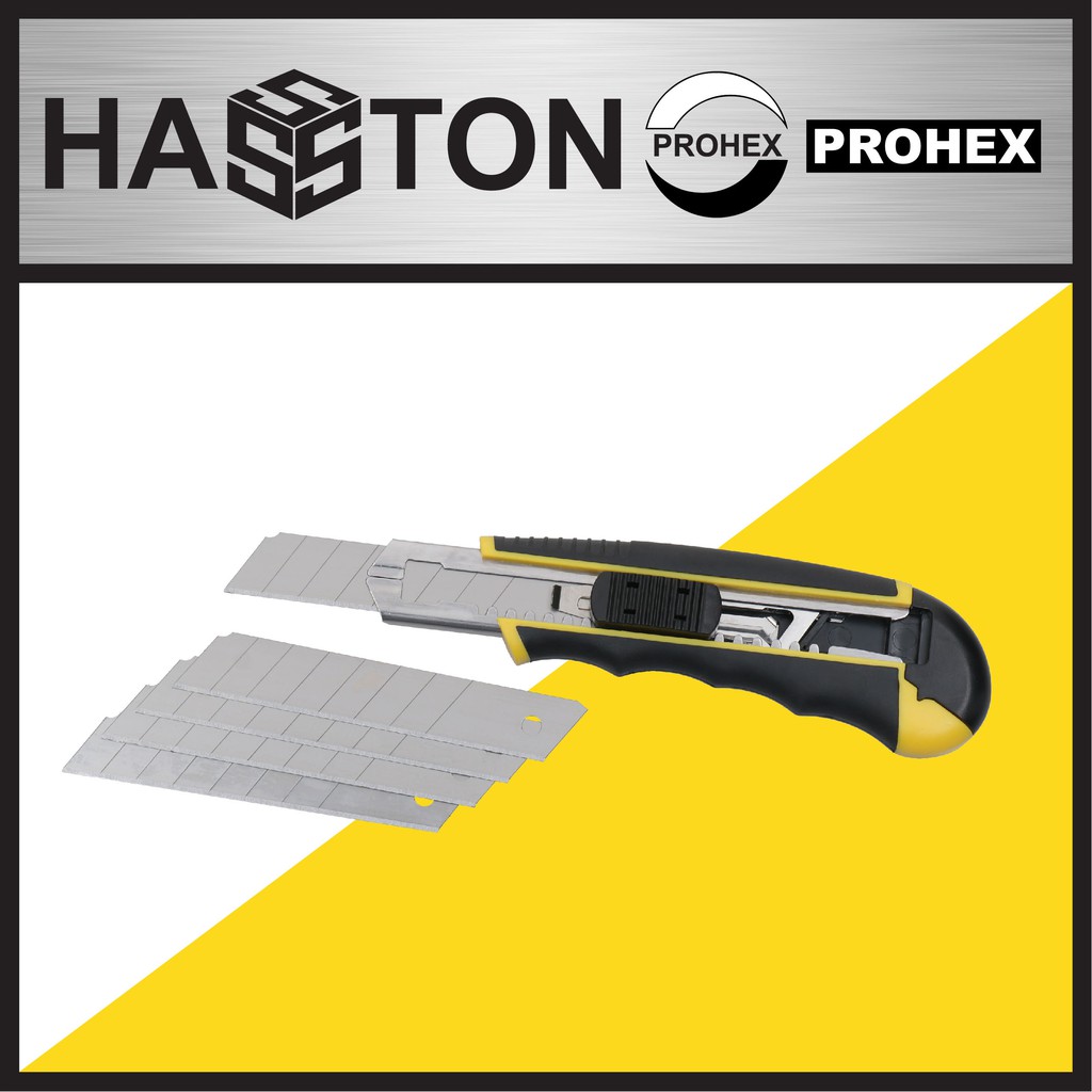 

HASSTON Cutter Handle Plastik 18mm + 5 Pcs Blade Warna Kuning (0820-102)
