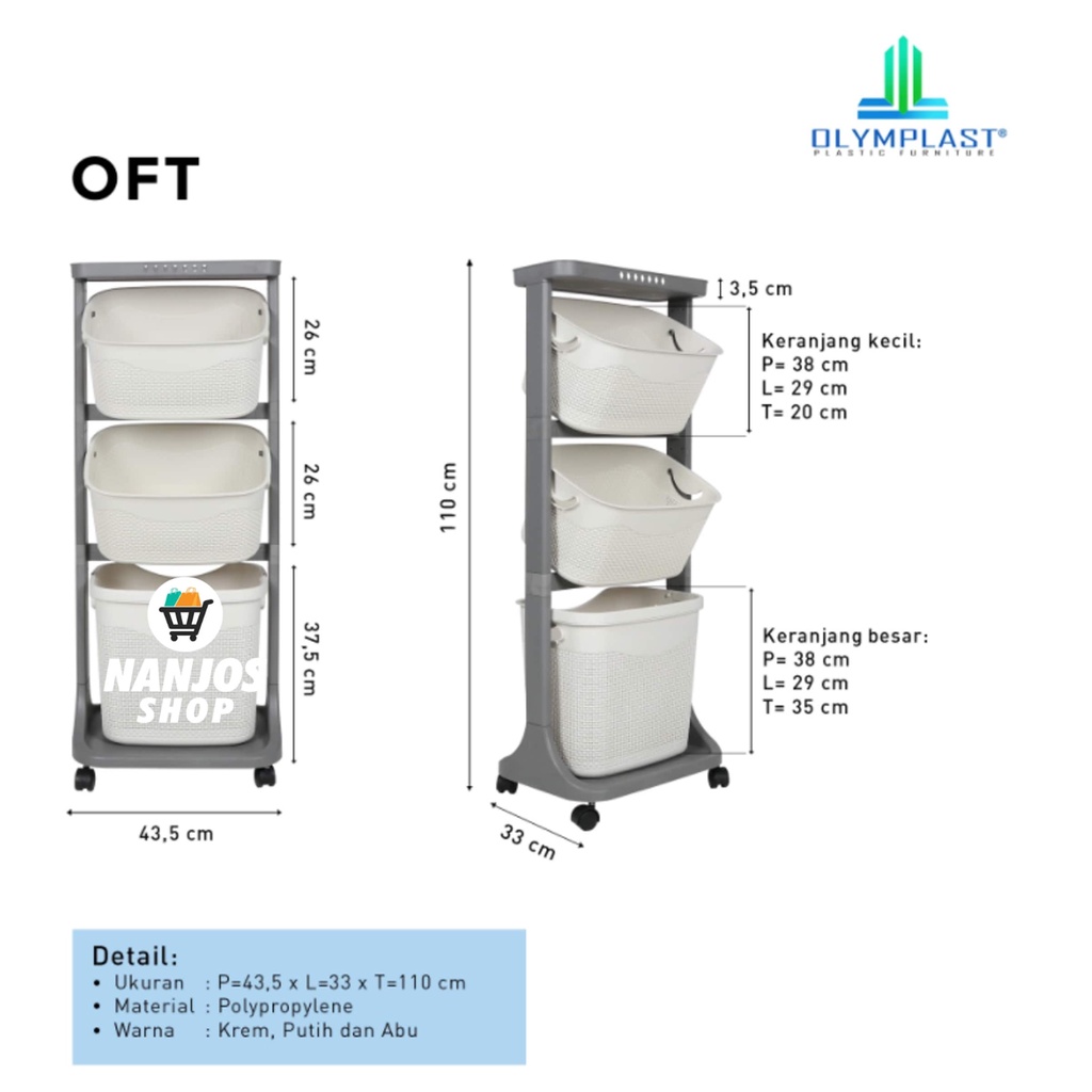 [FREE ONGKIR &amp; BISA COD] Olymplast Rak Keranjang / Fleksible Trolley Plastik Serbaguna OFT 03