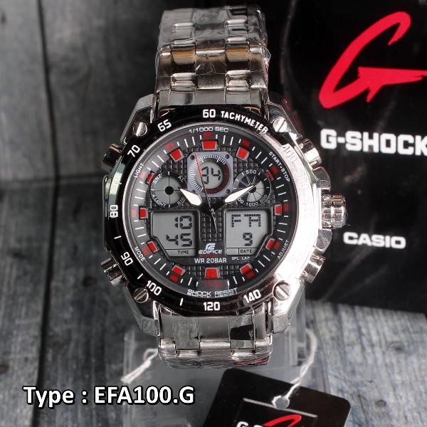 Casio Edifice Rantai Silver Gunmetal EFA1000 Stainless Steel Anti karat