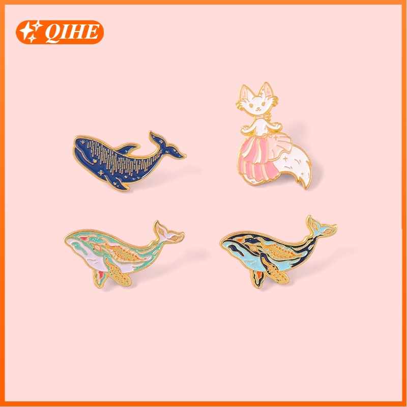 Whale Bros Pin Enamel Desain Kartun Ikan Paus Kucing Princess Untuk Hadiah