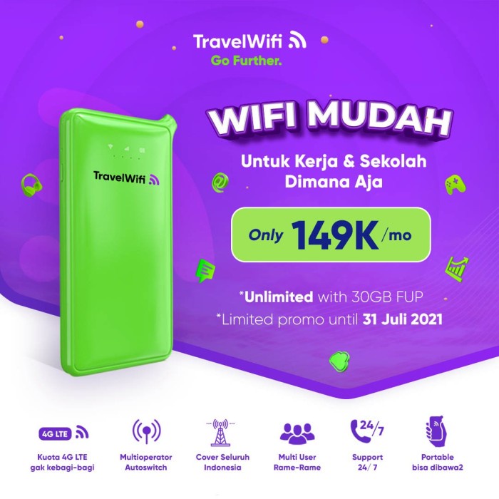 PROMO TRAVEL WIFI MOBILE MODEM MIFI 4G SEWA INTERNET INDONESIA 30 GB
