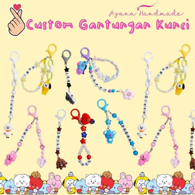 ✨PROMO✨Keychain gantungan kunci B T S Bt 21 Phone Chain custome initial name