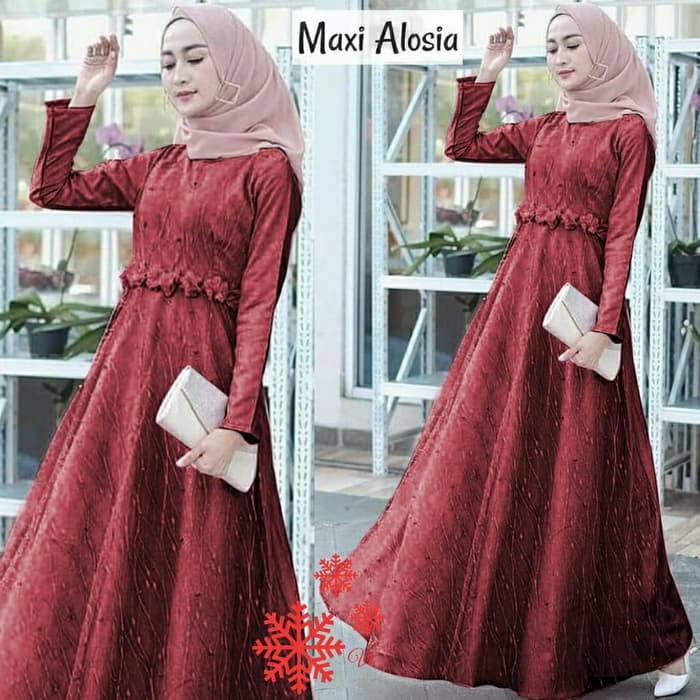 Fashion Wanita Kekinian Maxi Brukat Combi Alosia - Cokelat