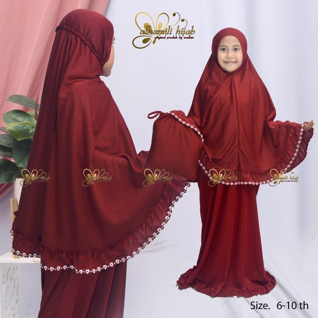 Mukena Anak Renda Melati Size M Usia 3-7 Tahun Bahan Jersey Termurah / Alody's Collection