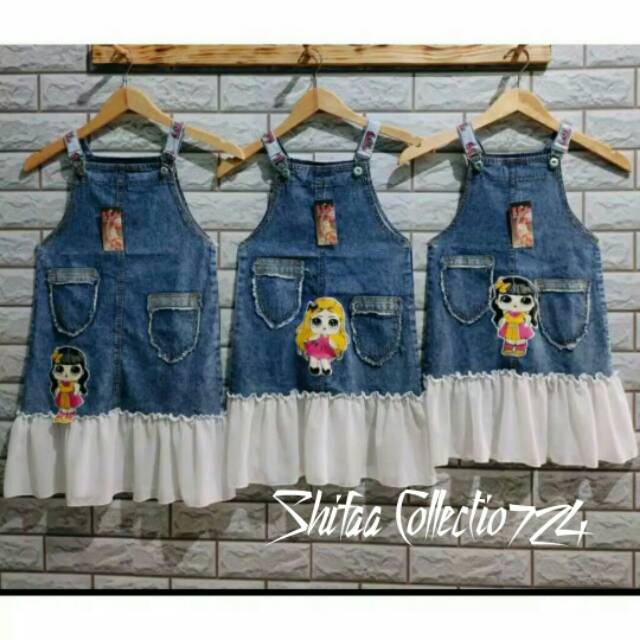 Baju Jeans Over all anak&quot; Boneka LED Bahan Soft Jeans 6 Ons ukuran 6 (OVa)