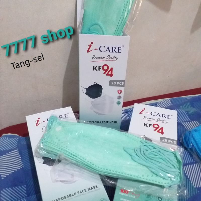 Masker KF94 iCare ( HIJAU ) 3D NoseClipDesign, mirip convex sensi atau evo // 10pcs