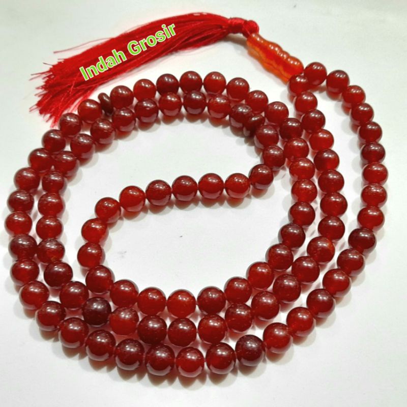 Tasbih Batu Giok Burma Merah Kristal 10mm 99Butir Natural