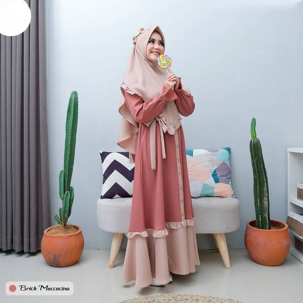 FMOS Talita Gamis Syari Varian Ungu Size S M L XL Fashion Muslim GamisTerbaru 2021-Merah Bata