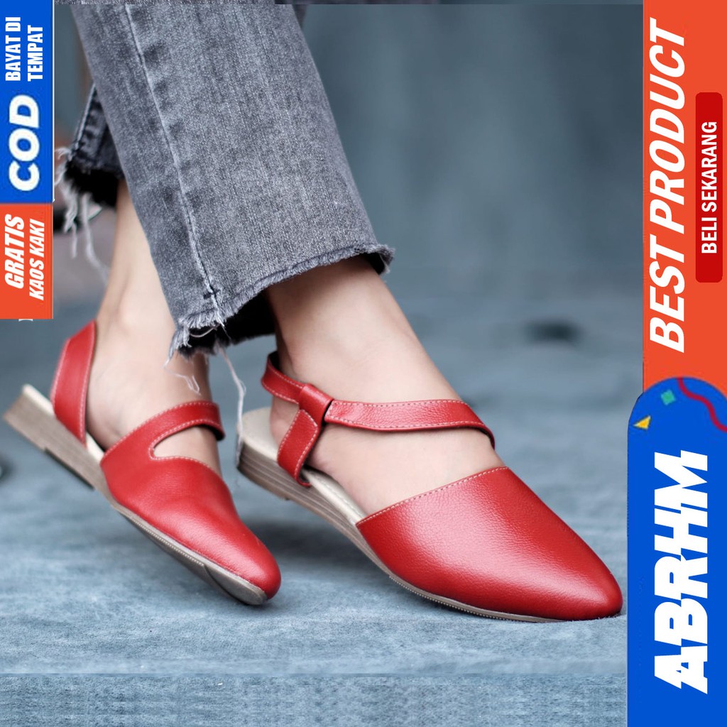 BALLERIA Sepatu Flat Wanita Sepatu Slip On Wanita Flatshoes Sepatu Kerja Cewek / Cewe Kulit Asli