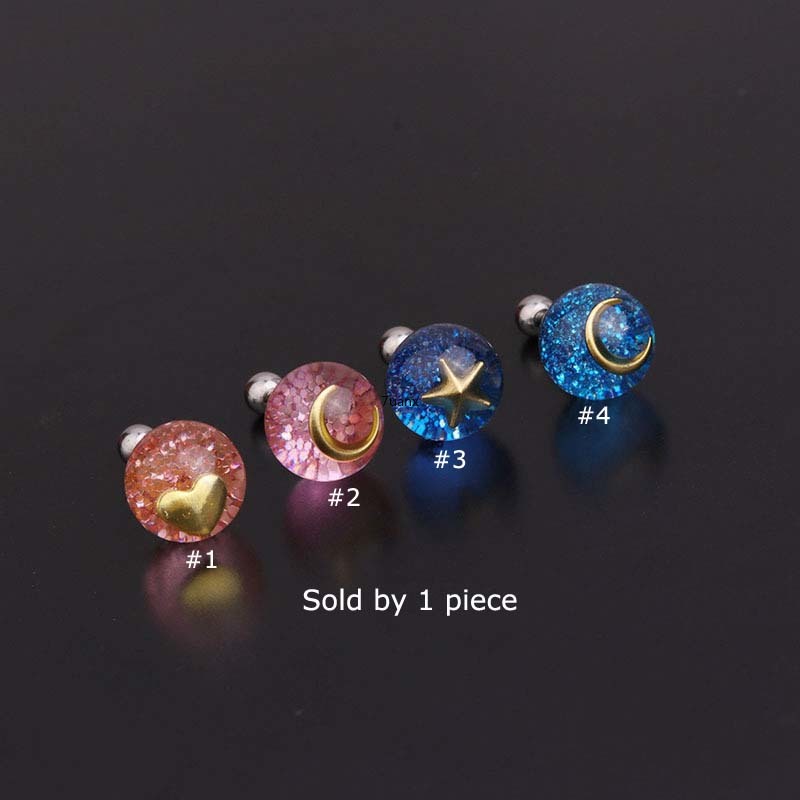 1pc Anting Tindik Bentuk Bola Kristal Helix Bahan Stainless Steel Panjang 6mm