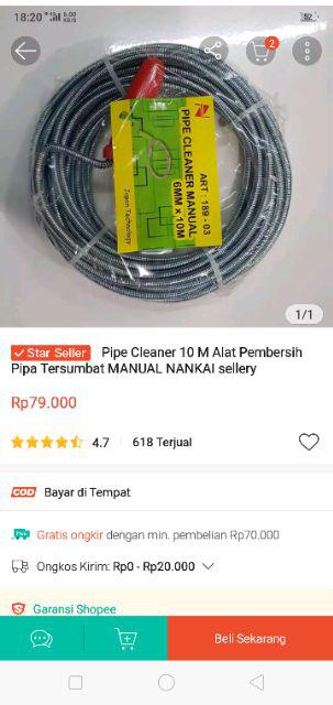 Pipe Cleaner 10 Meter Drain Pembersih Saluran Pipa Mampet Sellery