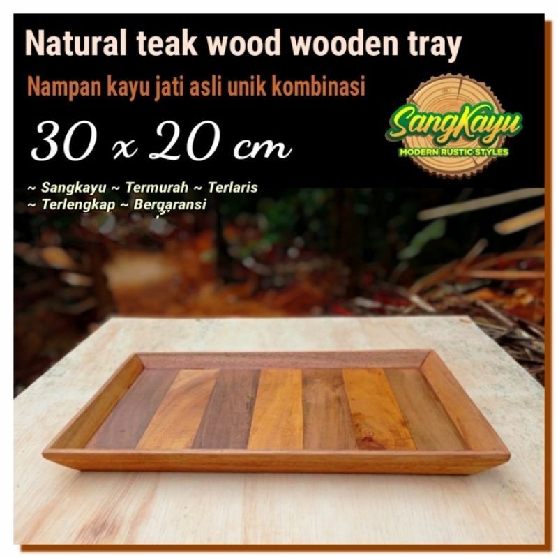 Nampan kayu jati premium 30x20cm wooden tray teak wood natural unik