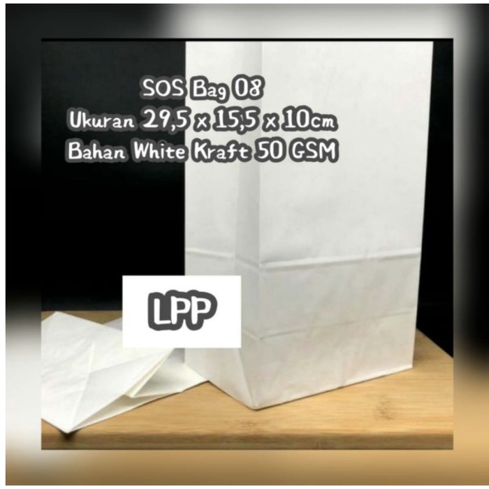 

NEW Size L - PAPER BAG SOS KODE 8 - KANTONG KERTAS. HARGA/PACK = 50 PCS - Putih