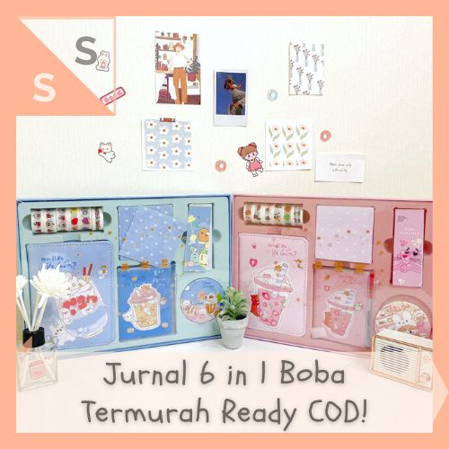 

[simplyshop] Paket Jurnal Set 6 in 1 Agenda / Gift Box Hampers / Hadiah / Notebook Journal Diary Alat Buku Tulis Lengkap Scrapbook Cute Girl Boba Bubble Milk Tea