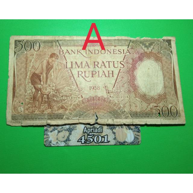 UK083 UANG KUNO ASLI 500 RUPIAH PEKERJA PEMECAH KELAPA TAHUN 1958 UANG KERTAS LAMA MAHAR NIKAH #FINE