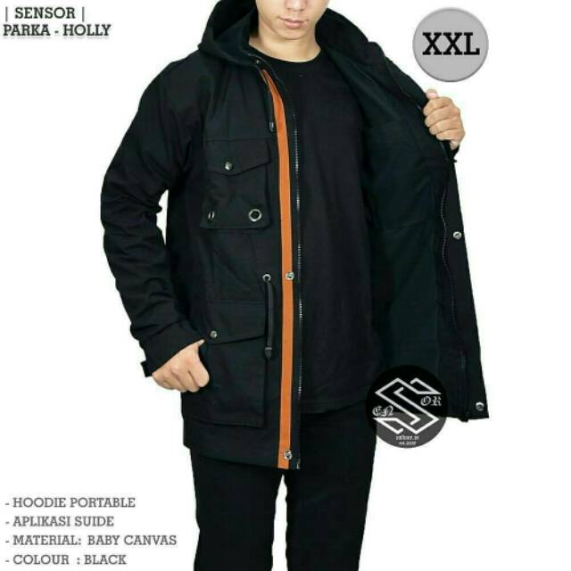 Jaket Parka Pocket Sensor Jumbo XXL/Big Size/Ukuran XXL Hitam dan Navy