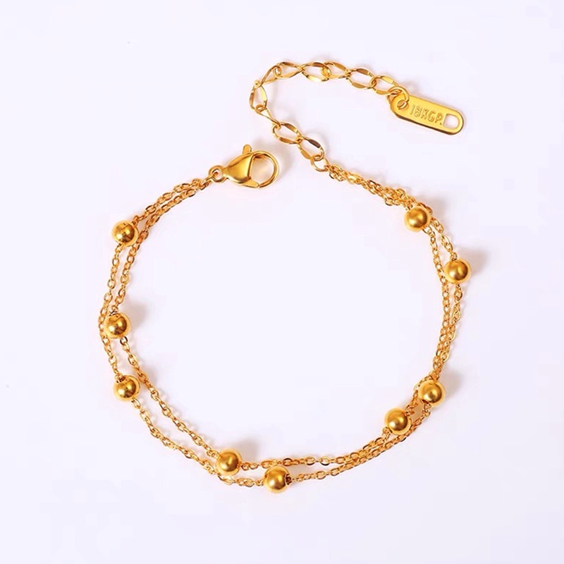 Gelang Titanium 2 Layer Manik Emas 18K Cantik Anti Karat Perhiasan Wanita Korea-gold