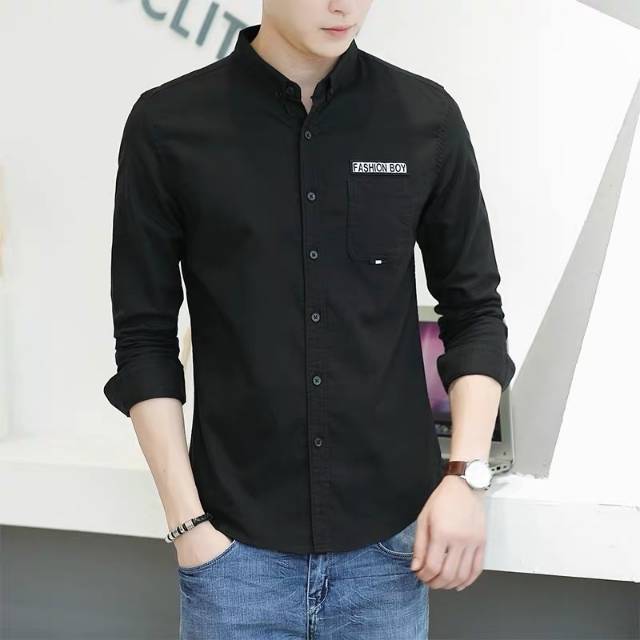 TOTOTAshop.Kemeja HANZO pria slimfit,Logo aplikasi BORDIR.Bahan cotton stretct Lengan panjang