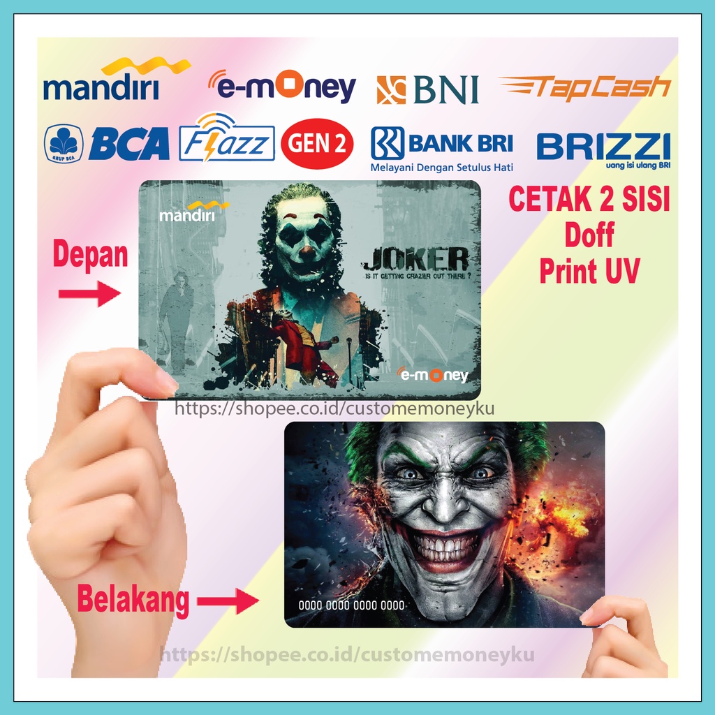 KARTU EMONEY JOKER SUPERHERO ETOLL E-MONEY MANDIRI FLAZZ GEN 2 TAPCASH BRIZZI - 2 SISI