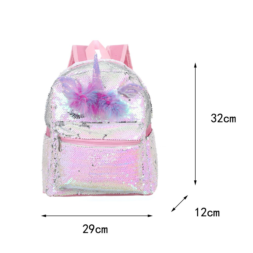 tas ransel sequin unicorn tanduk bulu TRU037 backpack anak perempuan sd