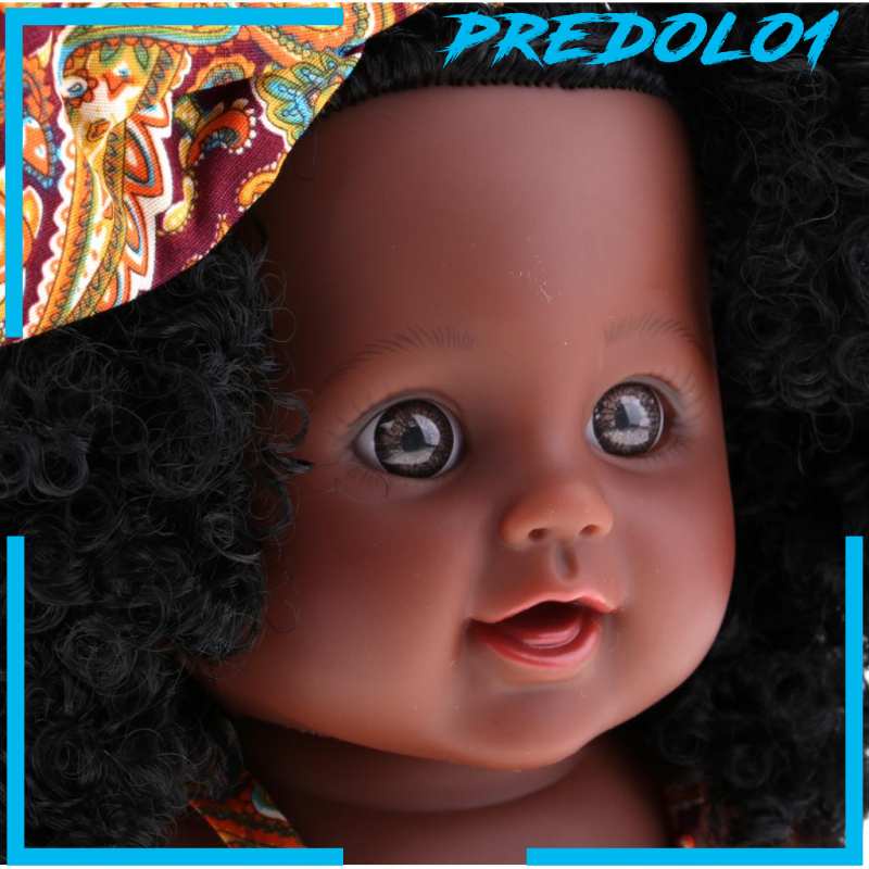 (Predolo1) Mainan Boneka Bayi Perempuan 30cm Rambut Keriting Bahan Vinyl Lembut Warna Hitam / Kulit Kuning