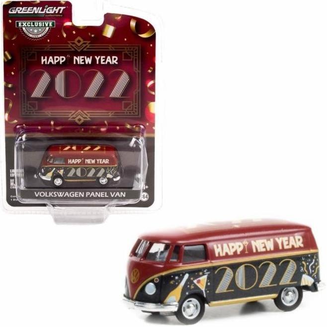 1/64 Greenlight Volkswagen VW T2 Panel Van Happy New Year 2022 Diecast