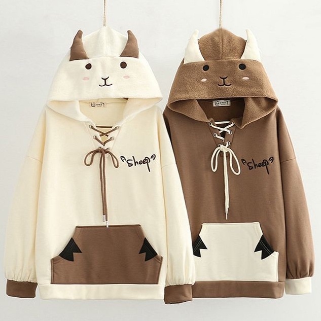 R.A - SHEEP SWEATER HOODIE Outerwear SWEATER Wanita Remaja MATT FLEECE TEBAL PREMIUM KOREAN STYLE TERLARIS