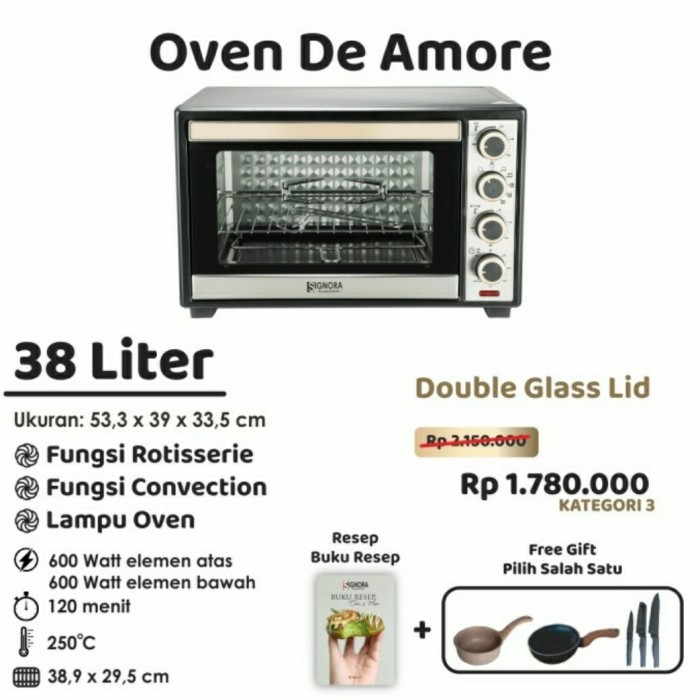 Signora Oven Listrik De Amore - Kapasitas 38 Liter + Bonus Kategori 3