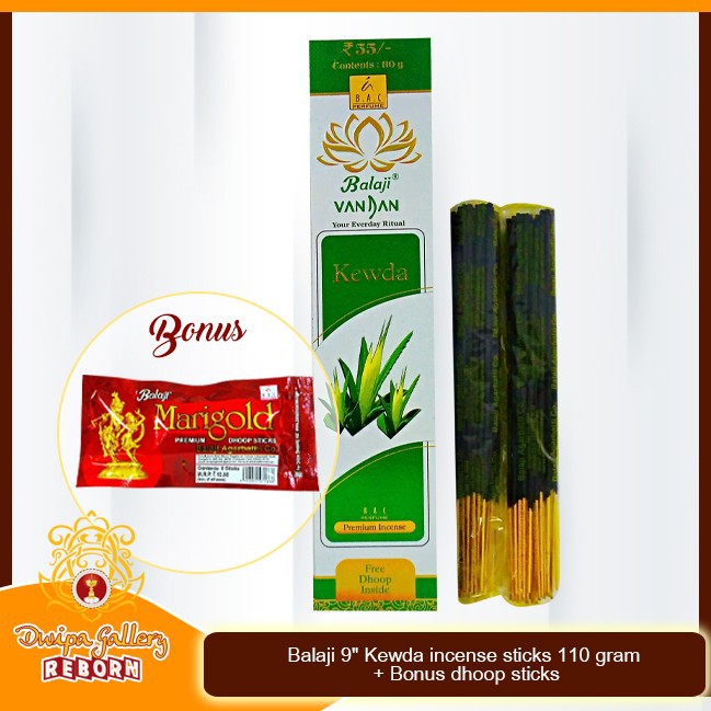 Dupa Balaji 9&quot; Kewda incense sticks 110 gram + Bonus dhoop sticks