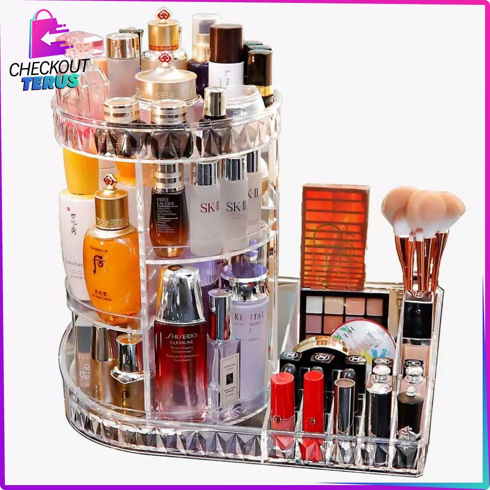 CT K11 Rak Make Up Acrylic Putar 360 Derajat Bentuk Petak Diamond Transparan Rak Kosmetik Putar Rak Organizer Makeup Serbaguna