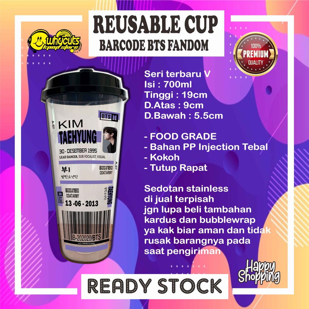 [WAJIB BACA DESKRIPSI PRODUK] REUSABLE CUP BTS BARCODE BARU (READY STOCK)