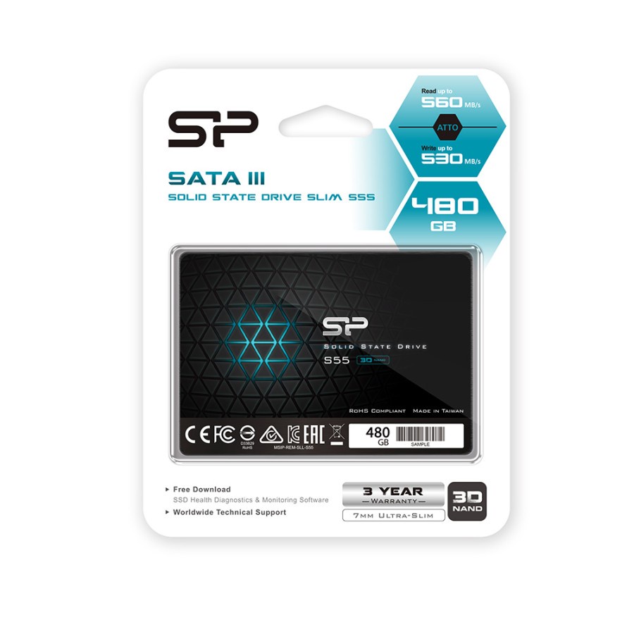 Silicon Power Slim S55 480GB SSD 2.5&quot; SATA III 3D TLC - SSD 480GB