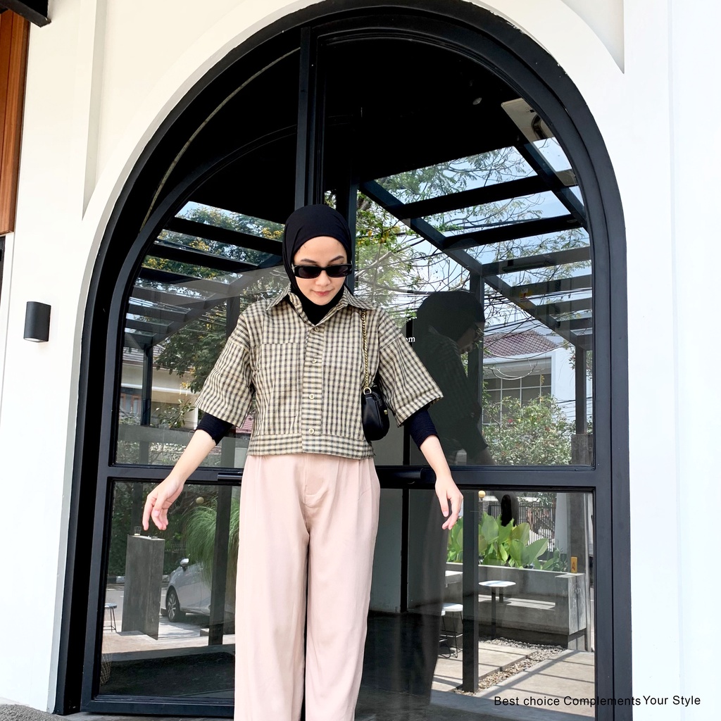 Zena Crop Basic Atasan Wanita Kemeja Sirt By Mahyra