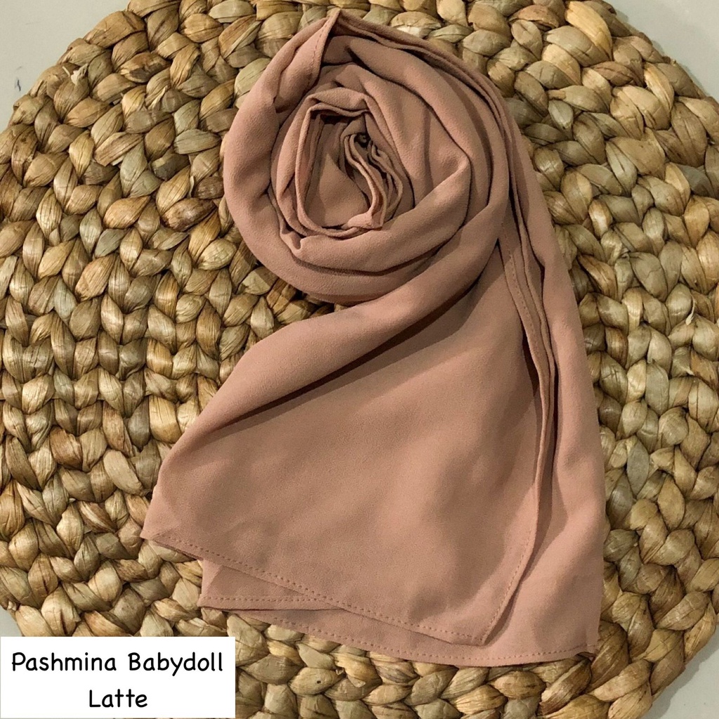 PASHMINA CERUTY BABYDOLL PREMIUM JAHIT TEPI Hijab Jilbab-Latte
