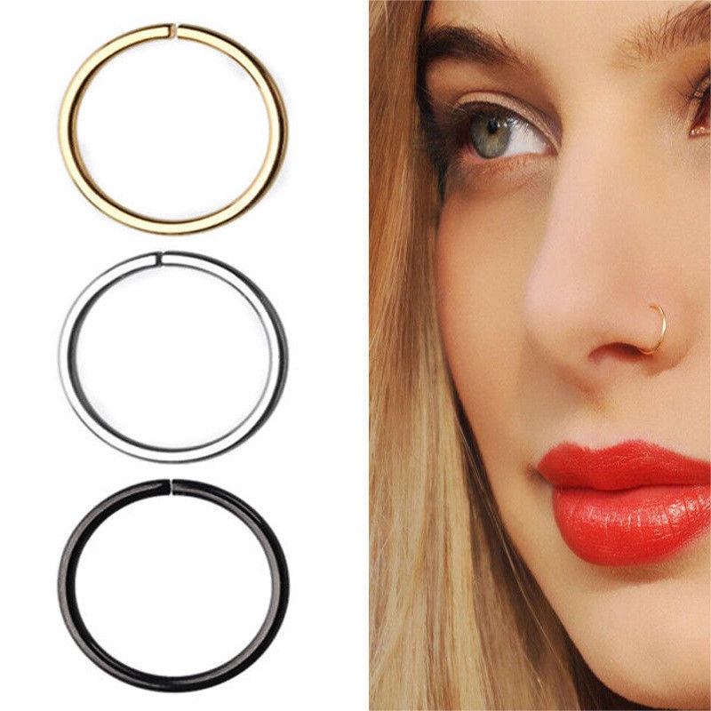 Stainless Steel Studs Untuk Wanita Gadis Hidung Cincin Rings Aksesoris Bulat Tipis Tindik Hidung Pria Tubuh Lubang Tindik Perhiasan