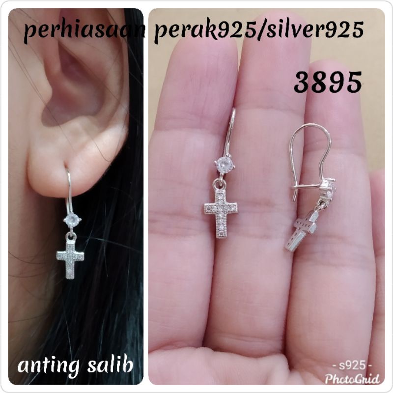 ANTING KAIT GANTUNG SALIB PERAK S925 LAPIS EMAS PUTIH 3895