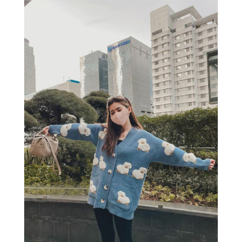 WOMAN WINTER KNIT OVERSIZED CARDIGAN SHEEP IMPORT KNITWEAR OUTER BAJU RAJUT WANITA MUSIM DINGIN