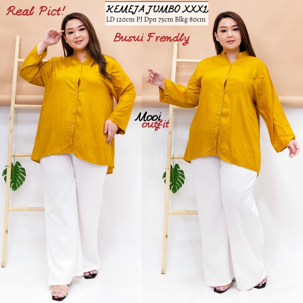 Kemeja Wanita Jumbo Ld 120 Kekinian Bahan Katun Rayon Polos Lengan Panjang Casual Murah