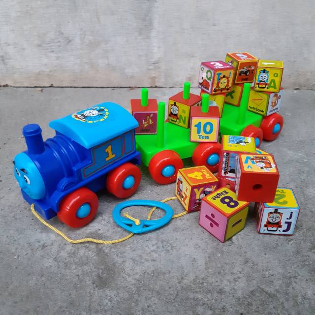 Mainan Kereta Thomas Block Tarik Edukatif - Train Anak Edukasi Blocks