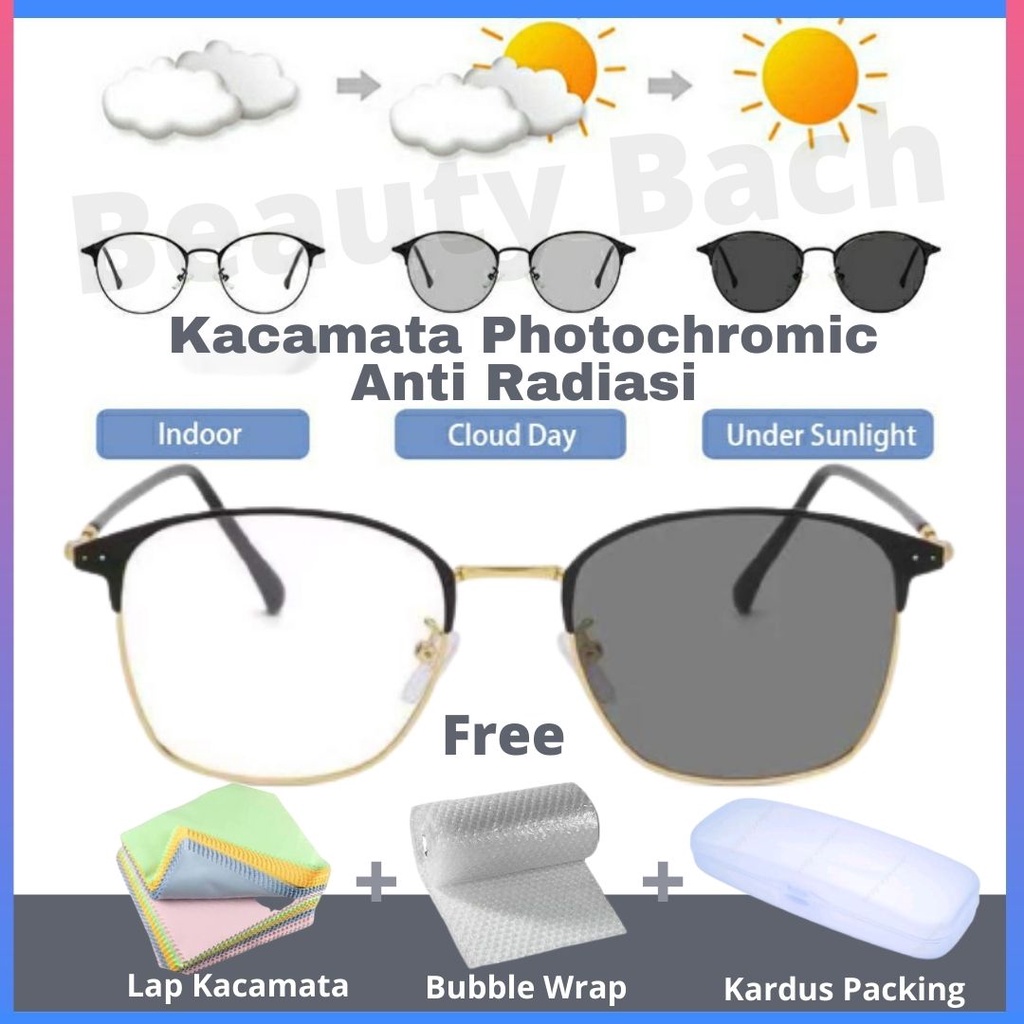 [TERMURAH] Kacamata Photocromic kotak Korea / Anti Radiasi Free Box 2 In 1 Potokromik Murah Original