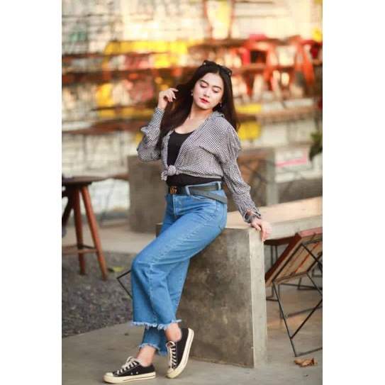 highwaist kulot jeans wanita celana kulot rawis jins cewek kekinian murah celana cutbray wanita